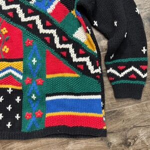 Robert Scott Ltd Vintage Fair Isle Geo Snowflake Mock Neck Sweater, Black,S‎